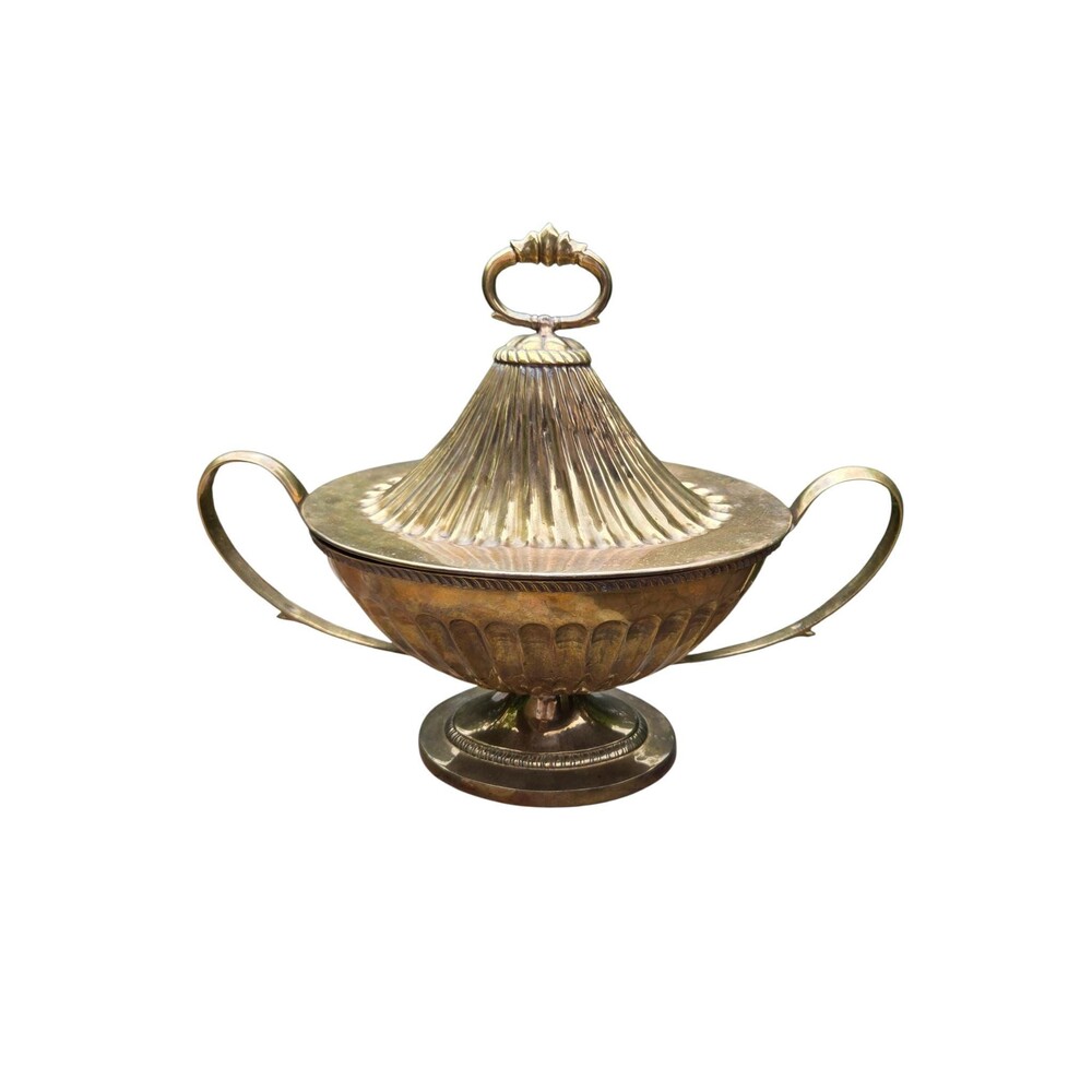 Vintage Silverplate on Brass Urn Covered Tureen Centerpiece Bowl Oval 17"x13.5"